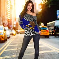 American Samoa Off Shoulder Sweater Fall In The Wave - Polynesian Pride