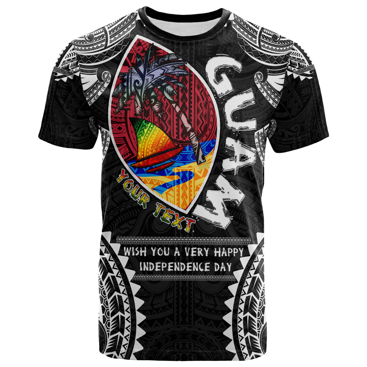 Guam T Shirt Custom Guam Independence Day Wish You A Very Happy Independence Day With Polynesian Patterns LT10 - Polynesian Pride