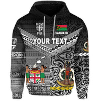 Custom Vanuatu Fiji Hoodie Together Black LT8 - Polynesian Pride