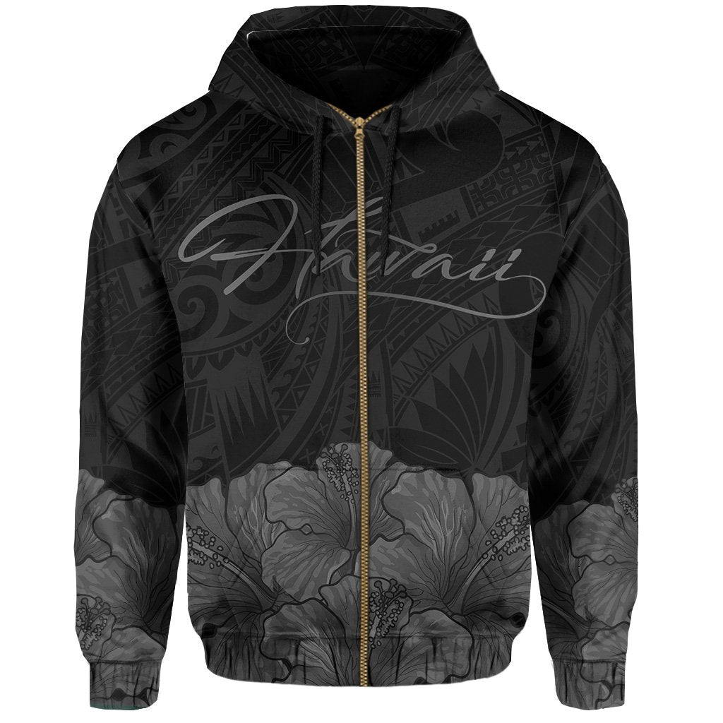 Polynesian Hibiscus Seal of Hawaii Zip Hoodie Gray - Polynesian Pride