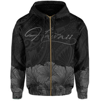 Polynesian Hibiscus Seal of Hawaii Zip Hoodie Gray - Polynesian Pride