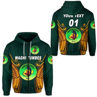 Custom Papua New Guinea Waghi Tumbes Zip Hoodie Rugby Green, Custom Text and Number LT8 Green - Polynesian Pride
