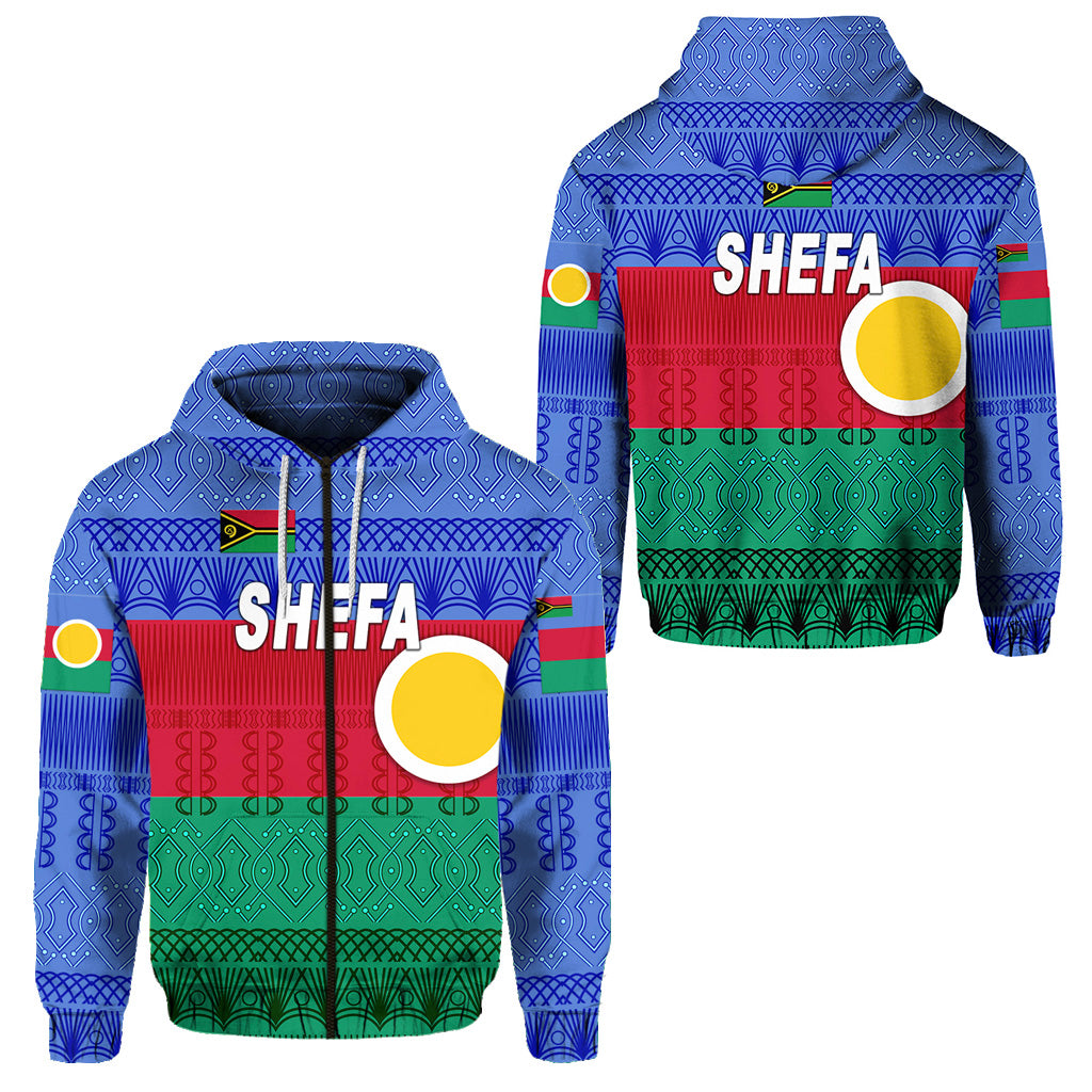 Shefa Province Zip Hoodie Vanuatu Pattern Traditional Style LT8 Unisex Blue - Polynesian Pride
