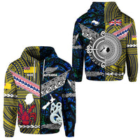 New Zealand Niue Zip Hoodie Maori and Polynesian Together Blue LT8 Yellow - Polynesian Pride