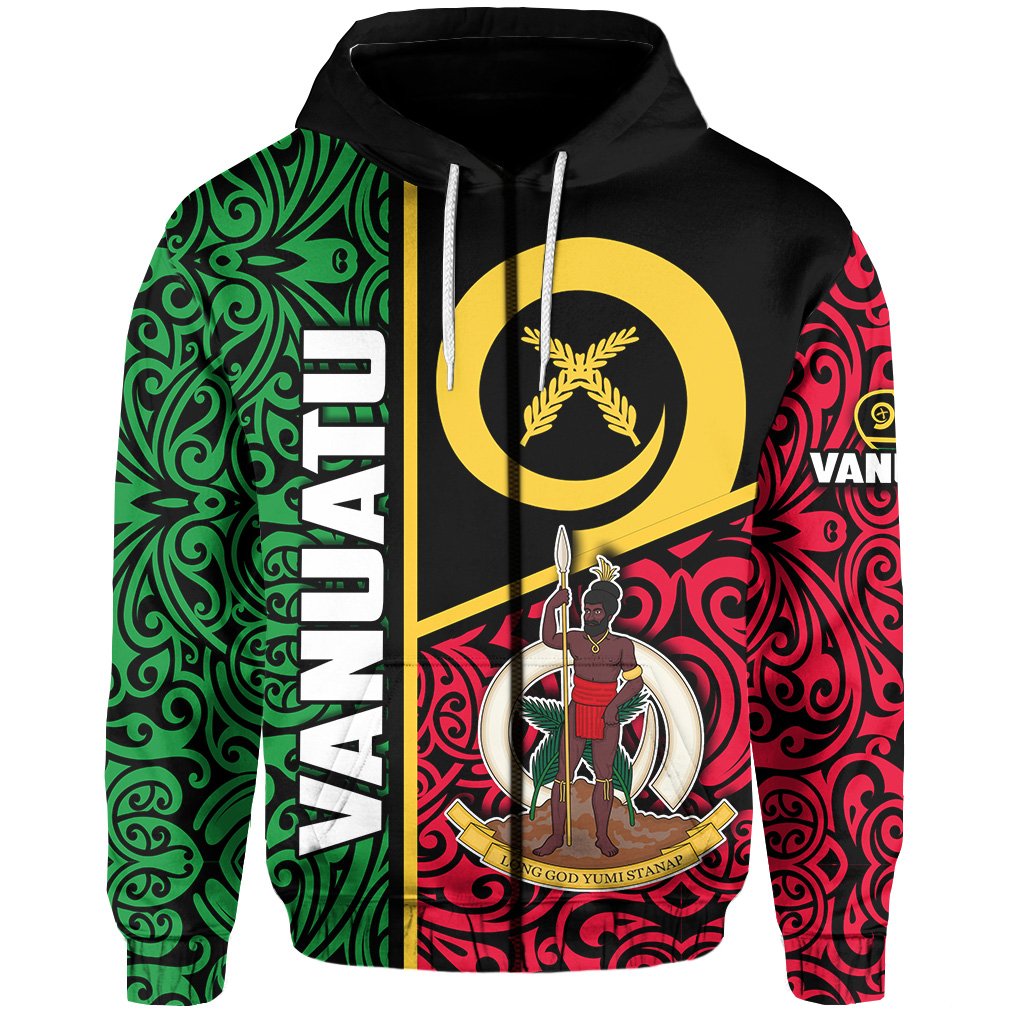 Vanuatu Rugby Zip Hoodie Polynesian Flag Style Unisex Green - Polynesian Pride